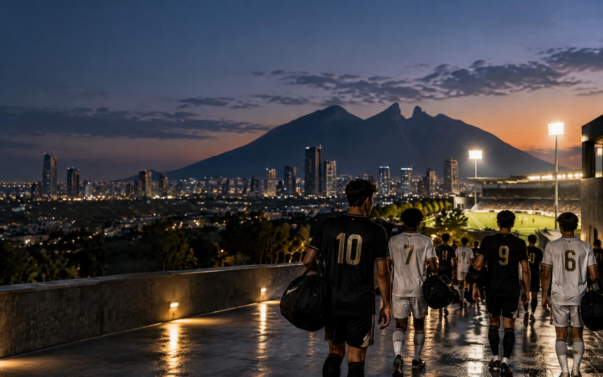 Youth soccer teams arriving with Monterrey and Cerro de la Silla in view