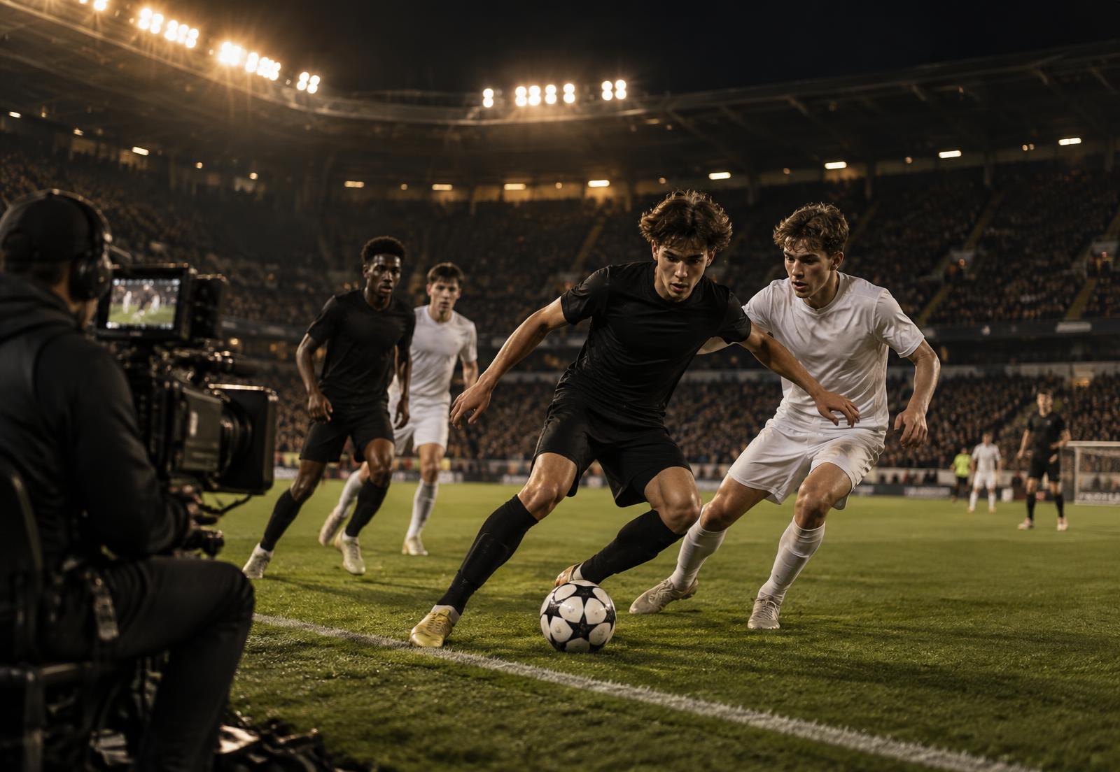 Competitive youth soccer under professional stadium lighting